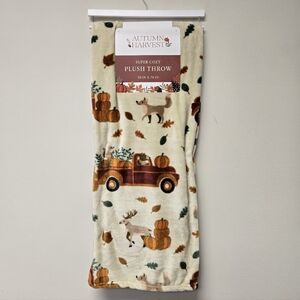 Autumn Harvest Fall Pumpkin Animal Super Cozy Plush Throw Blanket